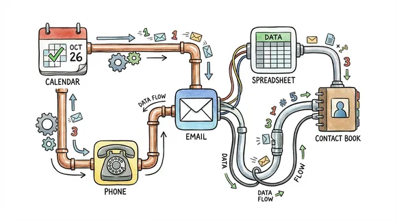 CRM Implementation - Data flowing between calendar, phone, email, and CRM